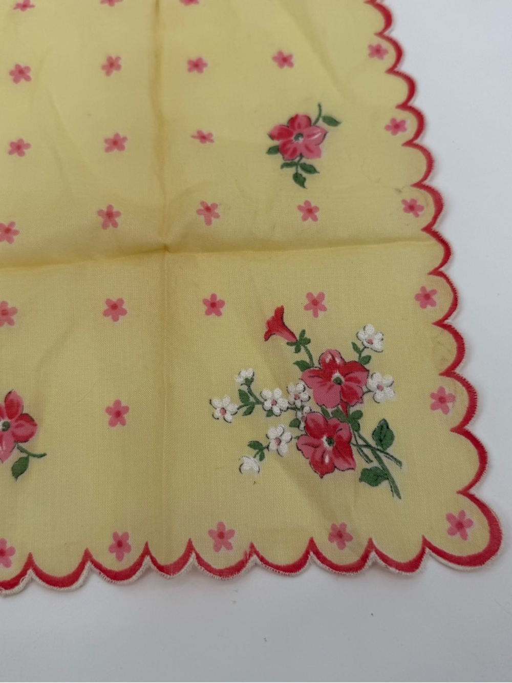 Vintage Yellow Floral Handkerchief Square Accessory Small Dainty Shabby Chic - Picture 5 of 8